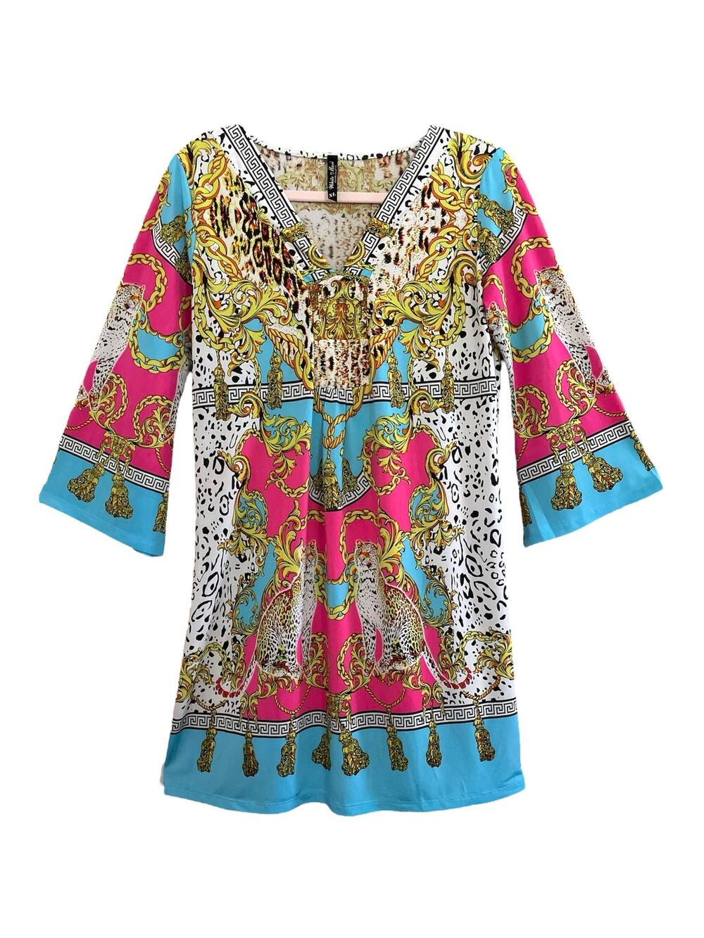 White Mark Couture Collection Greco-Roman Print Jersey Dress  XL